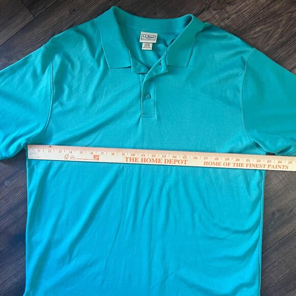 LL Bean Men's Pima Cotton Short Sleeve Polo Shirt Blue Green Size Large Reg - Picture 6 of 6